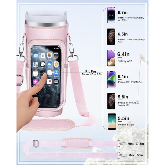 Water Bottle Carrier Holder Pouch with Touchable Screen Phone Pocket - Picture 5 of 5